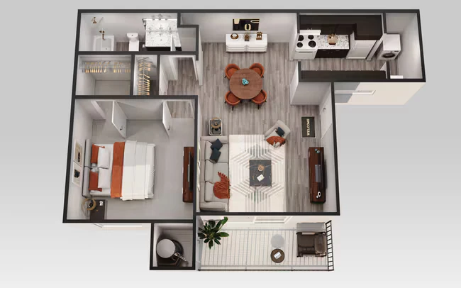 1 Bedroom 1 Bath 1412 floor plan